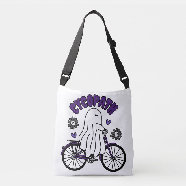Sac Ajustable Fantôme d'Halloween Cycopath sur un vélo violet (Devant)