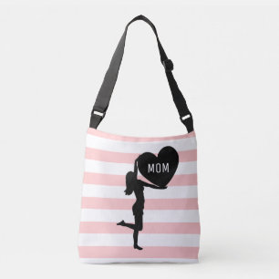 Sac Ajustable Femme & coeur noir silhouette sur rose & blanc