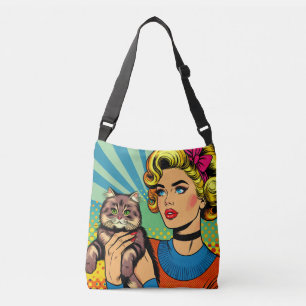Sac Ajustable Femmes et chat dans l'art pop cartoon