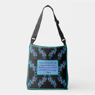 Sac Ajustable Feuilles bleus élégants sur noir et une citation