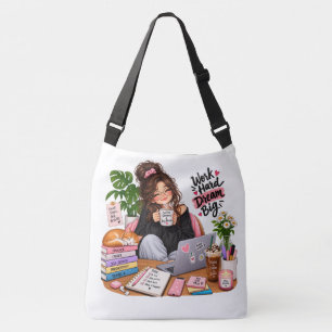 Sac Ajustable Fille studieuse au café cosy – Travaillez dur, rêv