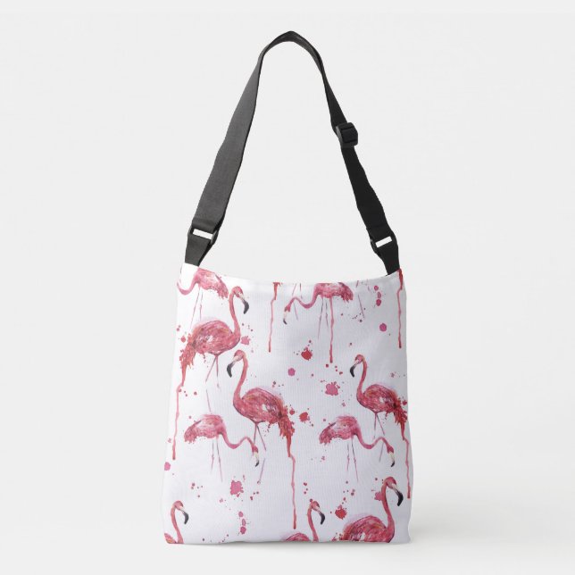 Sac Ajustable Flamant rose motif aquarelle, design dynamique. (Devant)