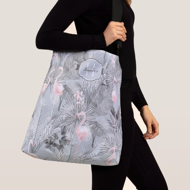 Sac Ajustable Flamant rose Orchidée Tropical Motif Grey ID868 (De près)