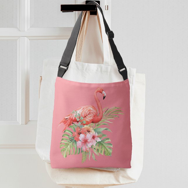 Sac Ajustable Flamant rose tropical rose floral (Tropical Flamingo Floral Pink Crossbody Bag)