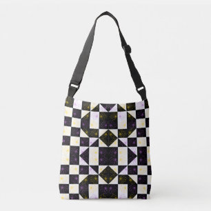 Sac Ajustable fleur dans un motif à carreaux esthétique monochro