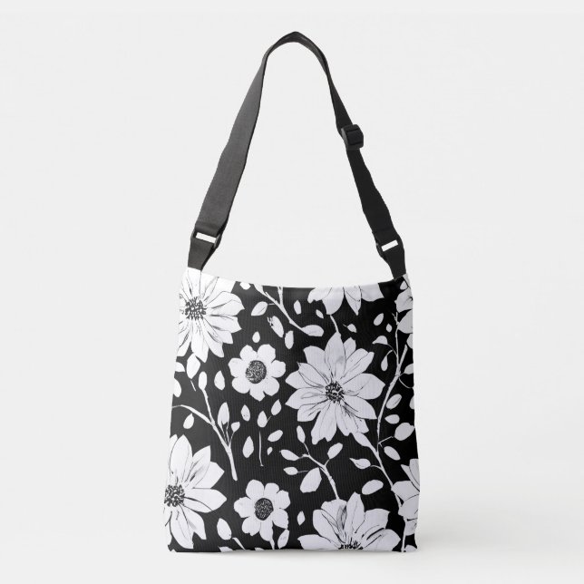 Sac Ajustable Fleur simple noir et blanc Motif sans couture (Devant)