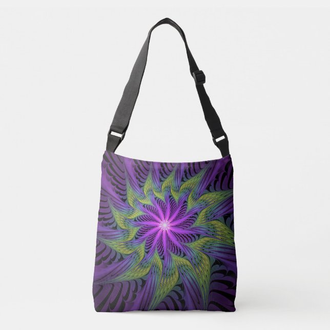 Sac Ajustable Fleuron vert violet Art Abstrait fractal moderne (Devant)