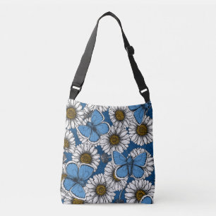 Sac Ajustable Fleurs sauvages blanches et papillons bleus