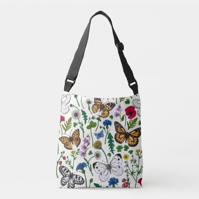 Sac Ajustable Fleurs sauvages et papillons sur blanc (Devant)
