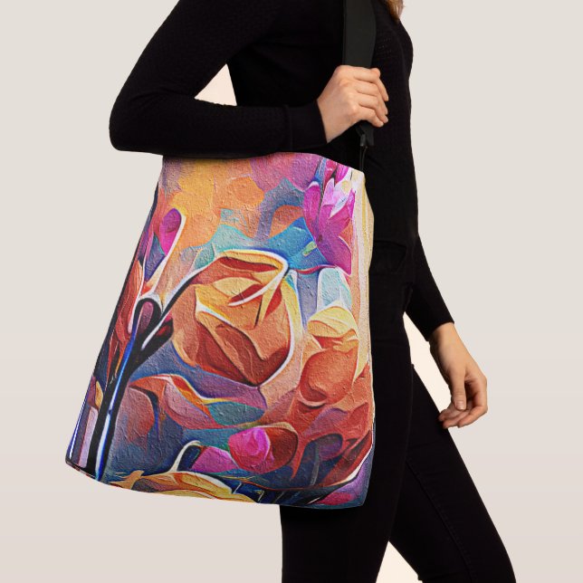 Sac Ajustable Floral Abstract Art Orange Red Blue Flowers (De près)