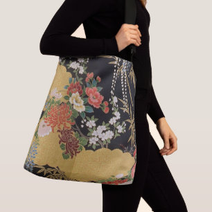 Sac Ajustable Floral d'or et de noir oriental japonais Kimono