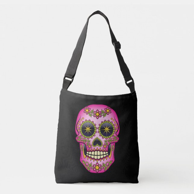 Sac Ajustable Floral magenta de crâne de sucre (Devant)