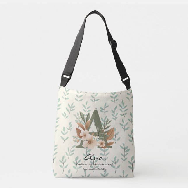 Sac Ajustable Floral Monogram A – Fresh Botanical Letter Art (Devant)