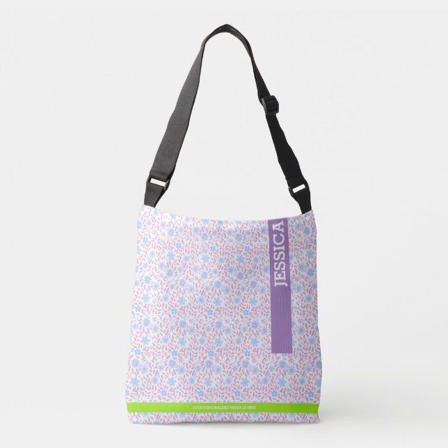 Sac Ajustable Floral Nom personnalisé & Monogramme (Devant)