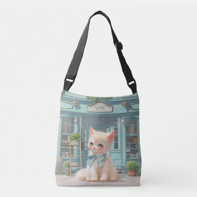 Sac Ajustable Fluffy Kitten avec Blue Bow à la pâtisserie (Devant)