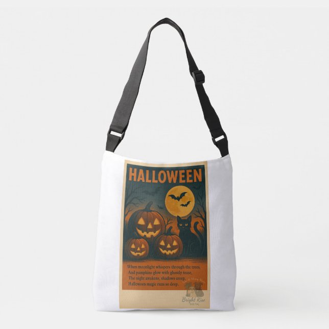 Sac Ajustable Halloween Chat noir et Citrouille Fourre-tout (Devant)