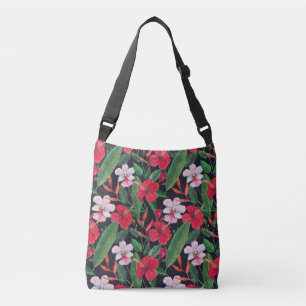 Sac Ajustable hibiscus rouge, orchidées, aquarelle tropicale.