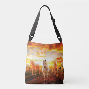 Sac Ajustable Horses at sunset throw pillow