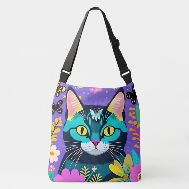 Sac Ajustable Illustration de chat parfaitement mignonne violet (Devant)