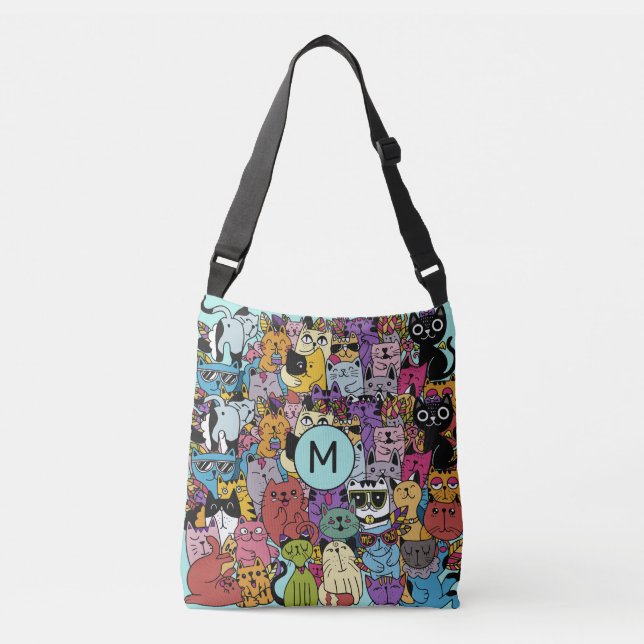 Sac Ajustable Illustration de chats amusants Monogrammes personn (Devant)
