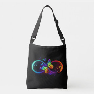 Sac Ajustable Infini vibrant avec papillon arc-en-ciel sur noir