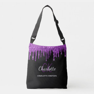 Sac Ajustable Initiales monogramme en paillettes violettes noire