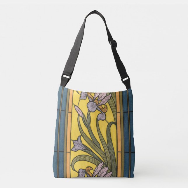 Sac Ajustable Iris Fleur Art Nouveau Vitrail Bleu Or (Devant)