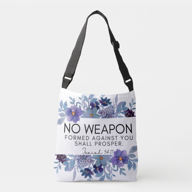 Sac Ajustable Isaïe 54:17 Aucune arme Chrétienne Violet Floral (Devant)