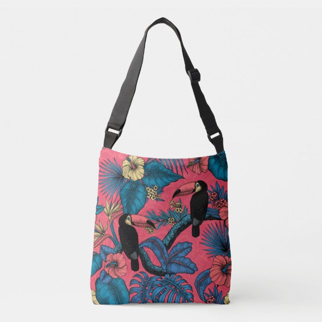 Sac Ajustable Jardin toucan en rouge et bleu (Devant)