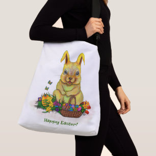 Sac Ajustable Joli lapin de Pâques avec oeufs et fleurs