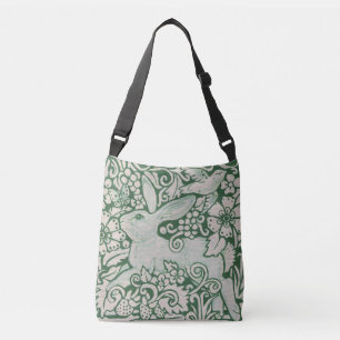 Sac Ajustable Lapin vert et blanc Fourre-tout Purse Floral Bird
