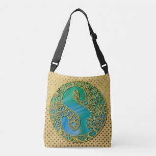 Sac Ajustable Lettre initiale en or et turquoise Monogramme Mode