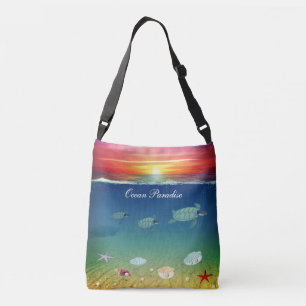 Sac Ajustable Lever de soleil sur l'océan, tortues marines, coqu