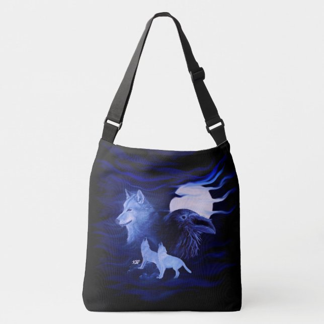 Sac Ajustable Loups et Raven avec la pleine lune (Devant)