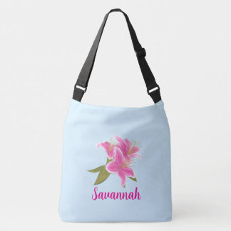 Sac Ajustable Lys roses sur fond bleu 