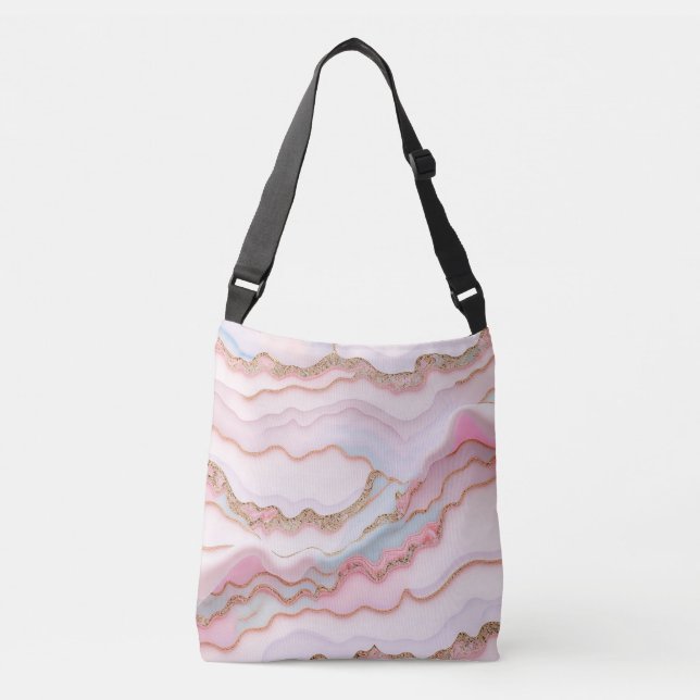Sac Ajustable Marbre Agate Moderne Bleu Rose Collection Or (Devant)