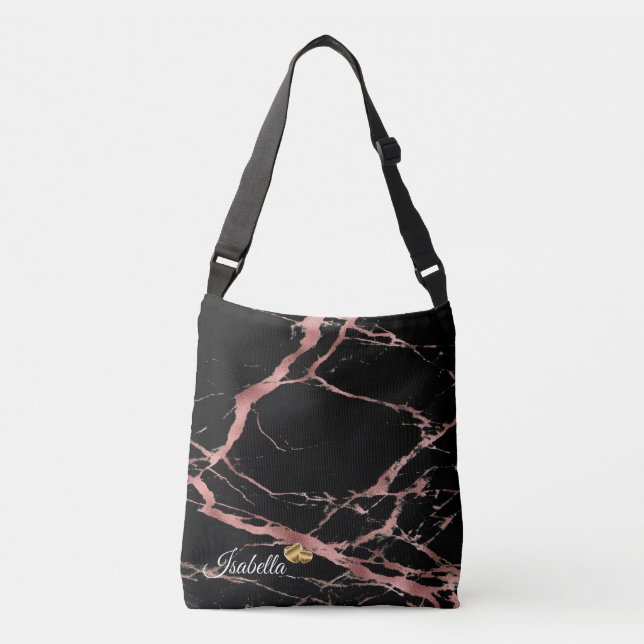 Sac Ajustable Marbre noir rose luxueux Ajouter un texte (Devant)