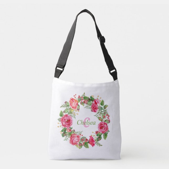 Sac Ajustable Mariage floral rose monogramme  (Devant)