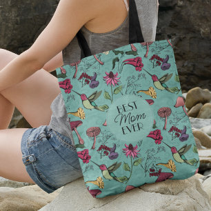 Sac Ajustable Meilleure Maman Jamais Turquoise Colibri Floral