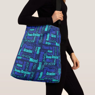 Sac Ajustable Merci multilingue bleu et turquoise