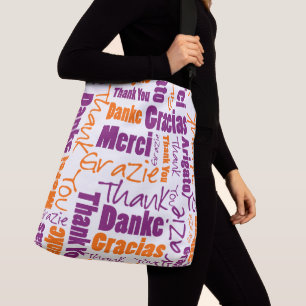 Sac Ajustable Merci multilingue violet et orange