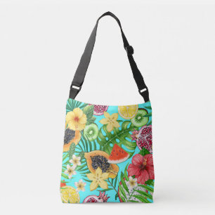 Sac Ajustable Mix-fruit tropical, fleurs et feuilles en bleu