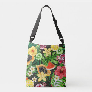 Sac Ajustable Mix-fruits tropicaux, fleurs et feuilles en noir