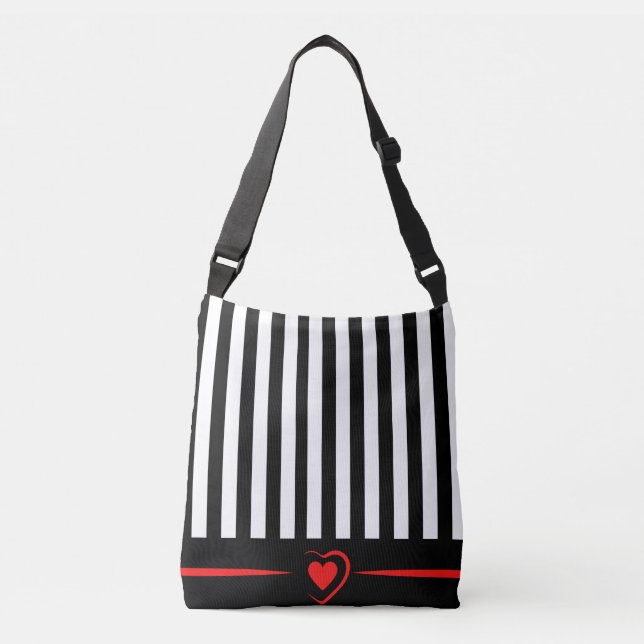 Sac Ajustable Mod Black & White Stripes avec Bright Red Heart (Devant)