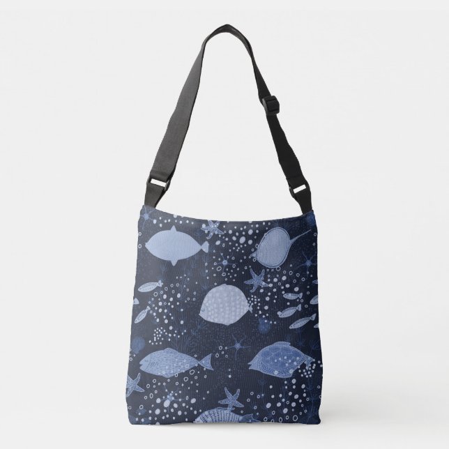 Sac Ajustable Monochrome sleeping fishes, dark pattern. (Devant)