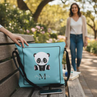 Monogram Cute Panda Blue Nom personnalisé