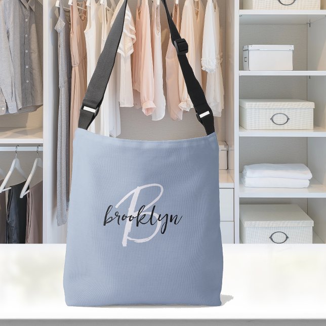 Sac Ajustable Monogramme à script blanc noir bleu Dusty tendance (Créateur téléchargé)