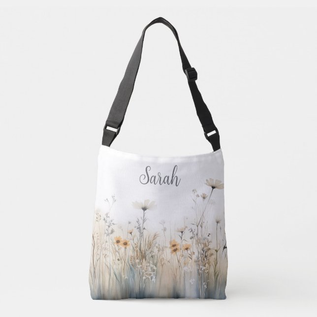Sac Ajustable Monogramme Champ de Fleurs Sauvages Rustique (Devant)