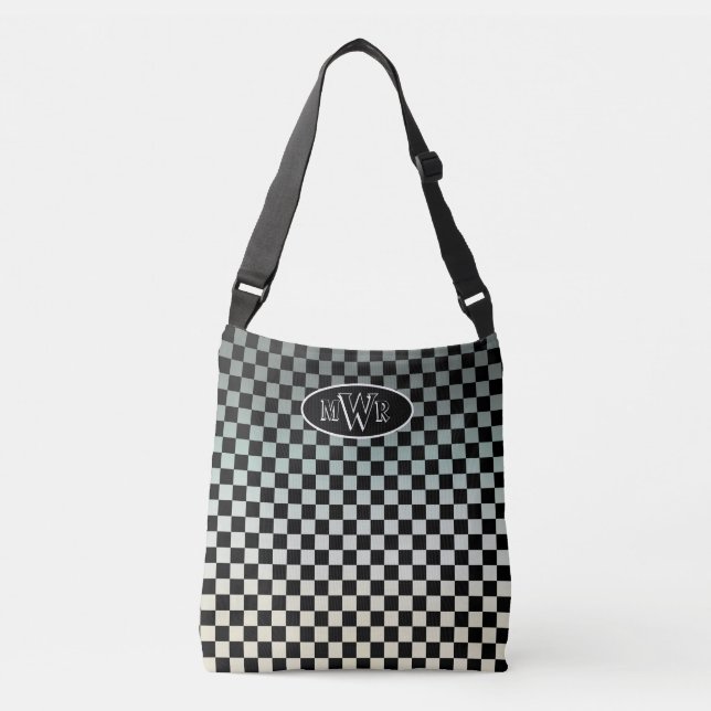 Sac Ajustable Monogramme Coucher de Soleil Gris et Blanc à Carre (Devant)