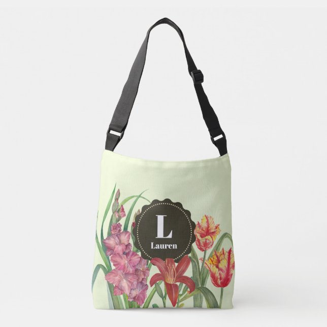 Sac Ajustable Monogramme Couleur chaude Floral Printemps Blooms (Devant)